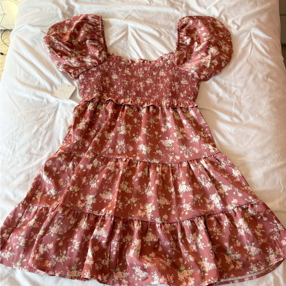 Altar’d State Burgundy Multi Cyrus Floral Mini Dress Size Small - Picture 2 of 4